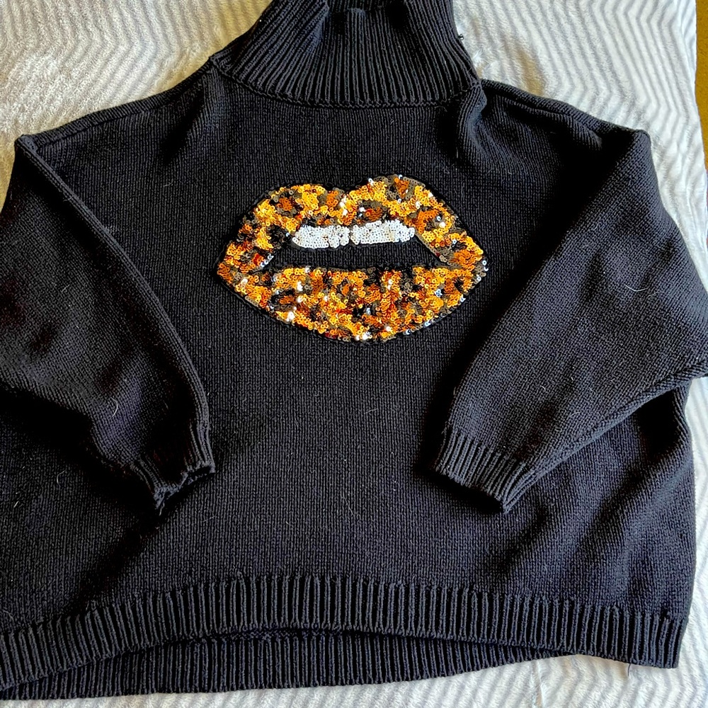 Torrid Black mid length Sweater with Leopard Lips